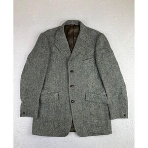 Vintage Harris Tweed Sport Coat Mens 40R Gray Wool Herringbone Dunn & Co UK